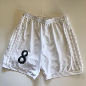 ADIDAS WHITE AND BLACK SOCCER SHORTS